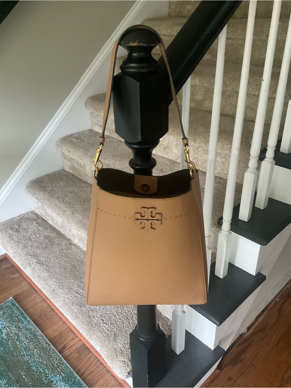 Tory Burch Camel/Tan Leather Shoulder Bag with Logo